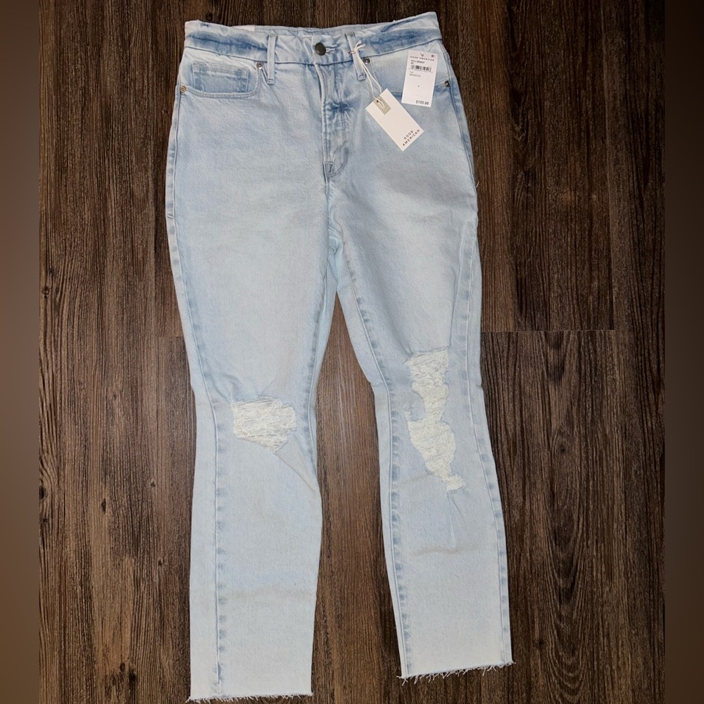 Good American Sky Blue Distressed Skinny Jeans